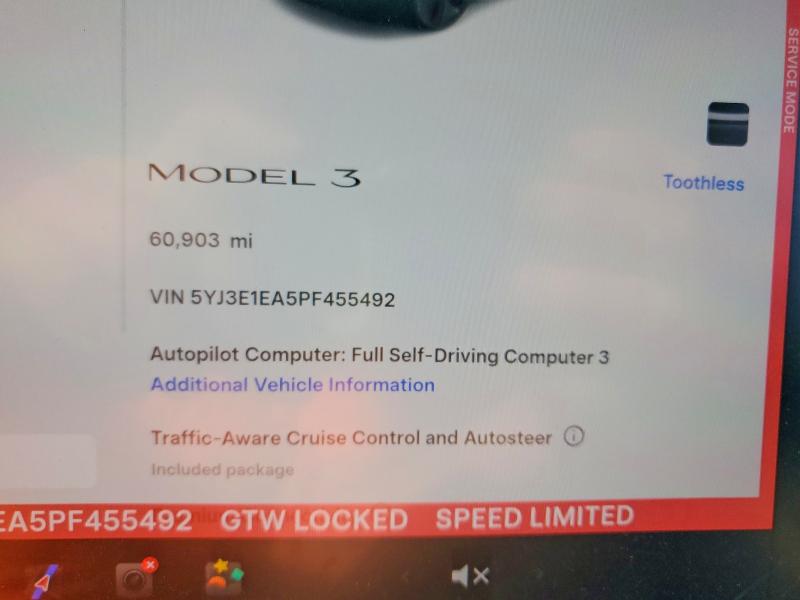 2023 Tesla Model 3 მანქანა იყიდება აუქციონზე, vin: 5YJ3E1EA5PF455492, აუქციონის ნომერი: 54001536