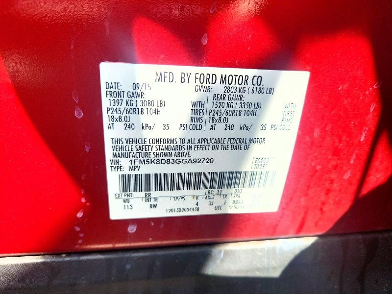 2016 Ford Explorer მანქანა იყიდება აუქციონზე, vin: 1FM5K8D83GGA92720, აუქციონის ნომერი: 51444396