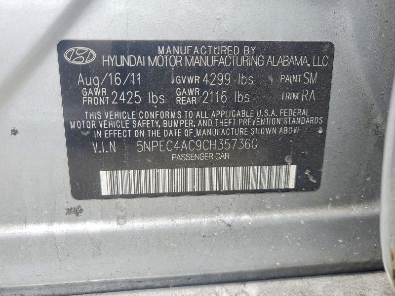 2012 Hyundai Sonata მანქანა იყიდება აუქციონზე, vin: 5NPEC4AC9CH357360, აუქციონის ნომერი: 53599186