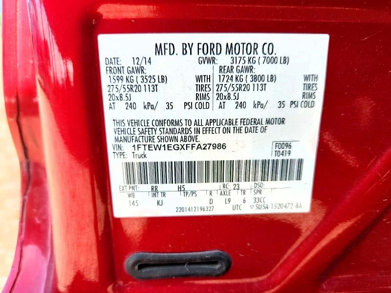 Продажа на аукционе авто 2015 Ford F150, vin: 1FTEW1EGXFFA27986, номер лота: 55189996