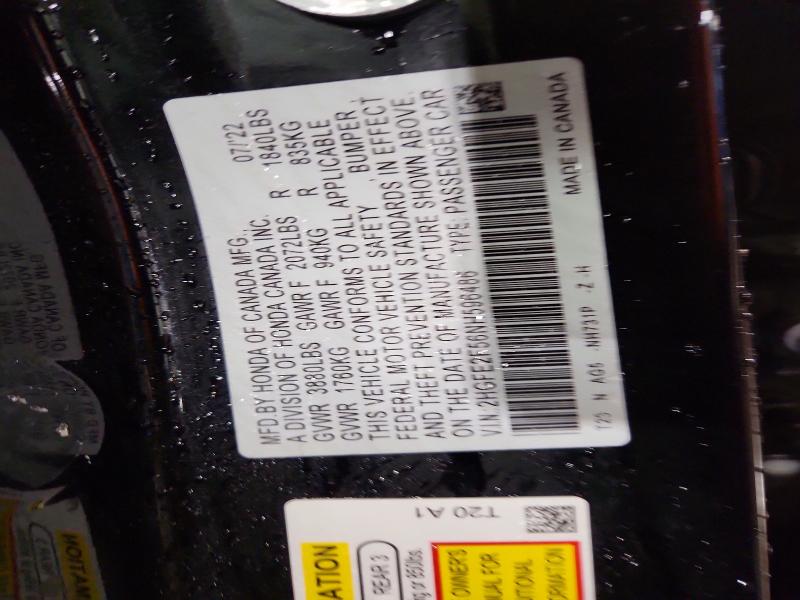 2022 Honda Civic მანქანა იყიდება აუქციონზე, vin: 2HGFE2F56NH596486, აუქციონის ნომერი: 52603276