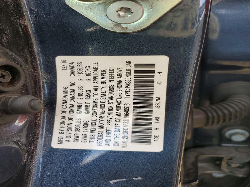 53638176 :رقم المزاد ، 2HGFC1F33HH640513 vin ، 2017 Honda Civic مزاد بيع