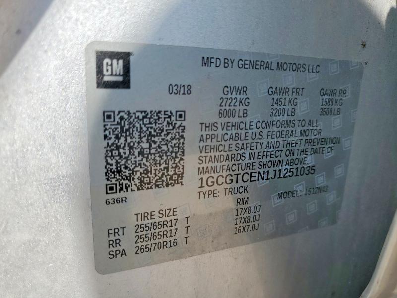 53884296 :رقم المزاد ، 1GCGTCEN1J1251035 vin ، 2018 Chevrolet Colorado مزاد بيع