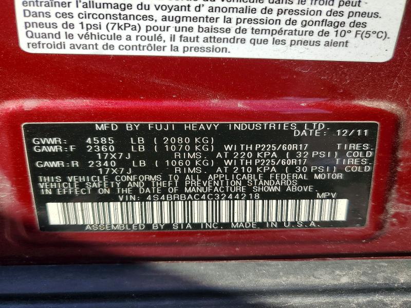 Aukcja sprzedaży 2012 Subaru Outback, vin: 4S4BRBAC4C3244218, numer aukcji: 53850306