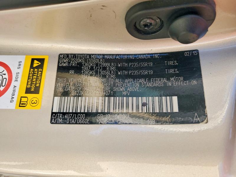 Продажа на аукционе авто 2015 Lexus Rx, vin: 2T2ZK1BA9FC184071, номер лота: 55064606