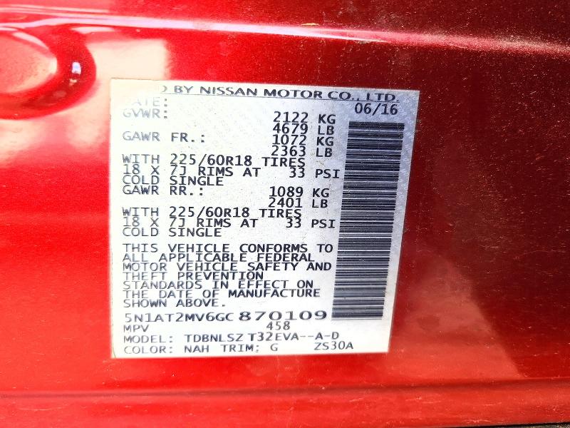 Продаж на аукціоні авто 2016 Nissan Rogue, vin: 5N1AT2MV6GC870109, номер лоту: 55144016