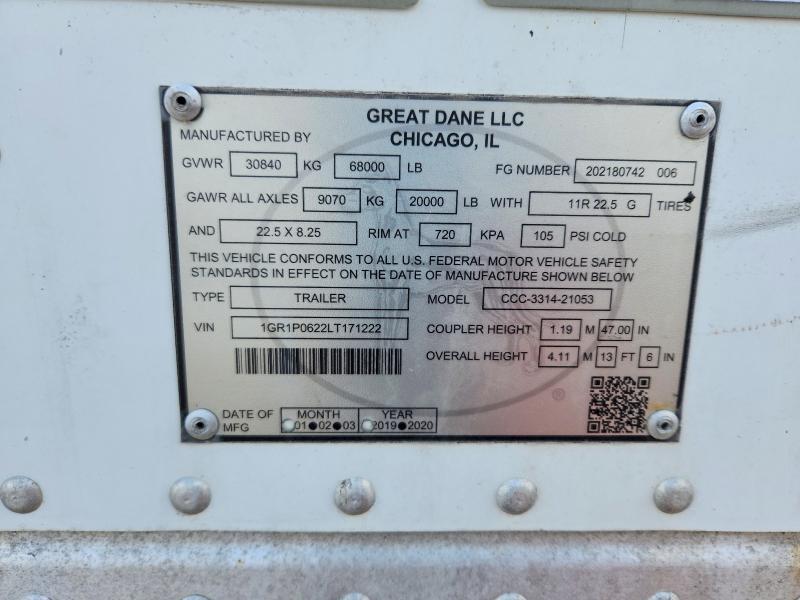 Продажа на аукционе авто 2020 Great Dane Trailers Unknown, vin: 1GR1P0622LT171222, номер лота: 52784006