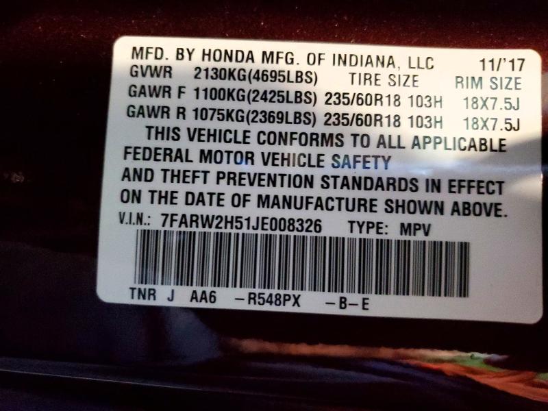 2018 Honda Cr-v მანქანა იყიდება აუქციონზე, vin: 7FARW2H51JE008326, აუქციონის ნომერი: 52962656