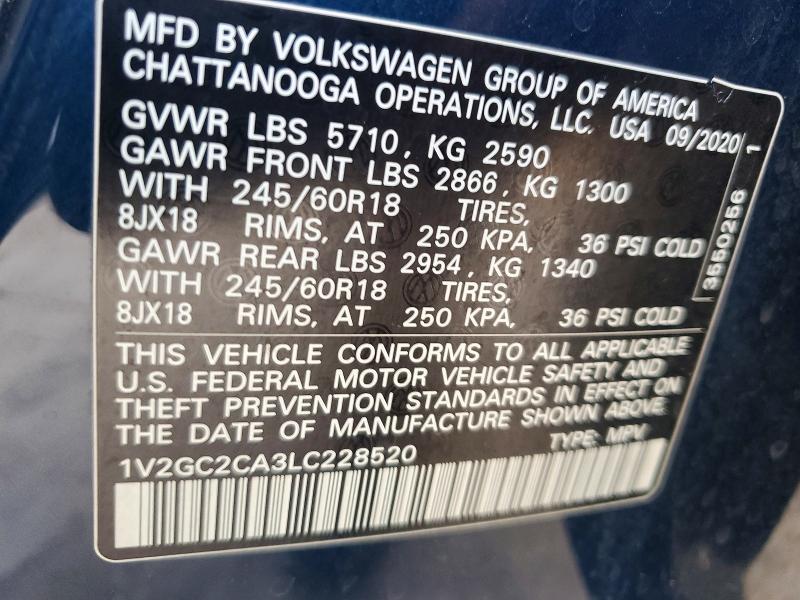 Aukcja sprzedaży 2020 Volkswagen Atlas Cross Sport, vin: 1V2GC2CA3LC228520, numer aukcji: 54018046