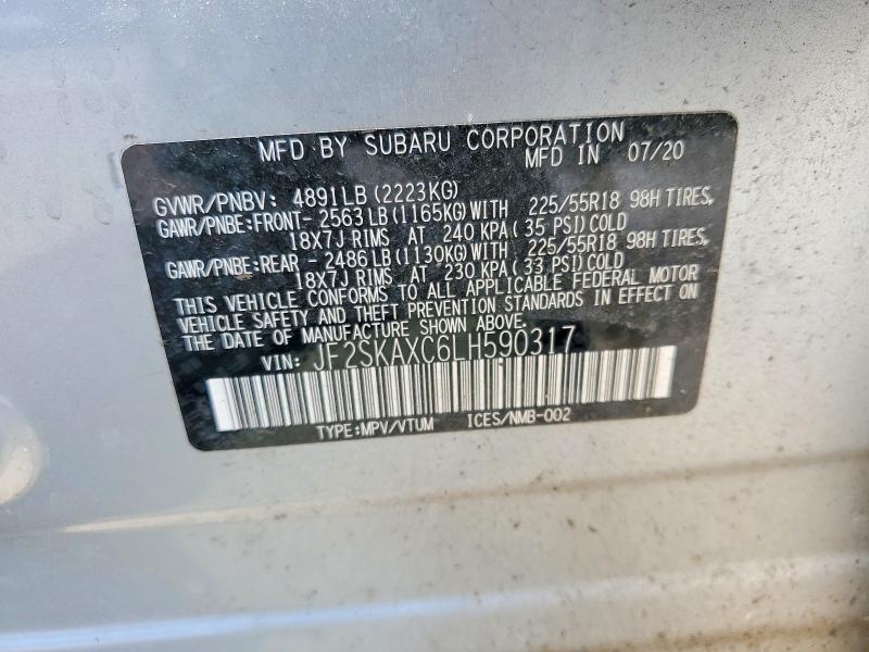 Aukcja sprzedaży 2020 Subaru Forester, vin: JF2SKAXC6LH590317, numer aukcji: 52345786