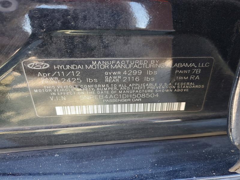54087816 :رقم المزاد ، 5NPEB4AC1DH508504 vin ، 2013 Hyundai Sonata مزاد بيع