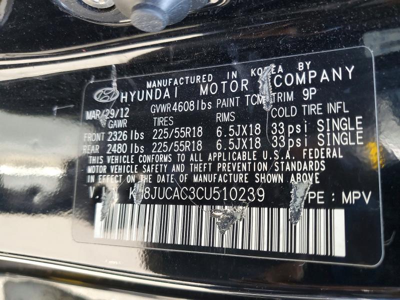 Aukcja sprzedaży 2012 Hyundai Tucson, vin: KM8JUCAC3CU510239, numer aukcji: 54550376