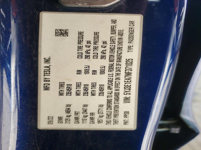 Aukcja sprzedaży 2022 Tesla Model 3, vin: 5YJ3E1EA7NF371025, numer aukcji: 55387696