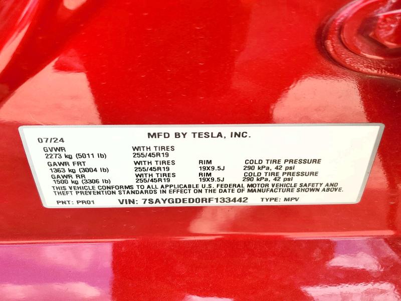 Продажа на аукционе авто 2024 Tesla Model Y, vin: 7SAYGDED0RF133442, номер лота: 52055536