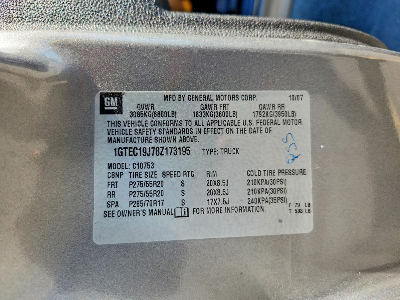Aukcja sprzedaży 2008 Gmc Sierra, vin: 1GTEC19J78Z173195, numer aukcji: 52200406