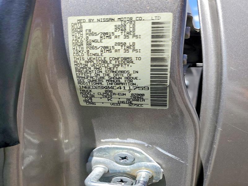 2004 Nissan Frontier მანქანა იყიდება აუქციონზე, vin: 1N6ED29X04C411759, აუქციონის ნომერი: 52910316