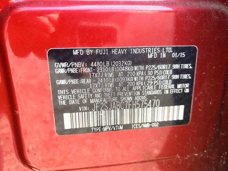 51539116 :رقم المزاد ، JF2SJABC7FH575470 vin ، 2015 Subaru Forester مزاد بيع