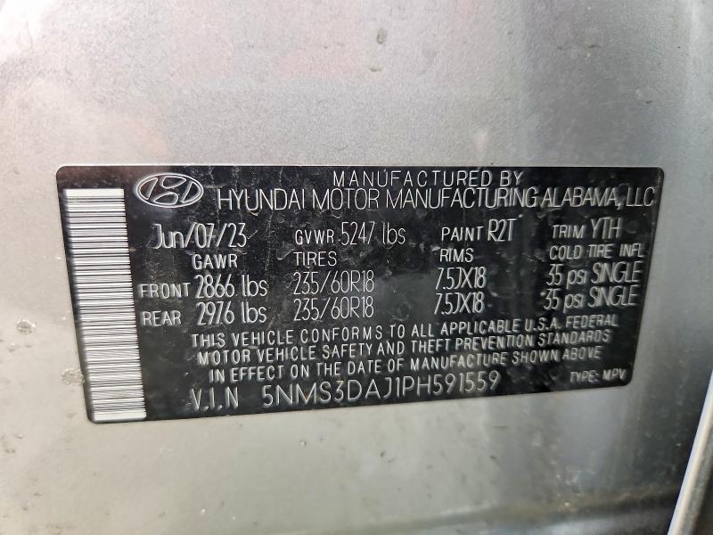 2023 Hyundai Santa Fe მანქანა იყიდება აუქციონზე, vin: 5NMS3DAJ1PH591559, აუქციონის ნომერი: 53589766