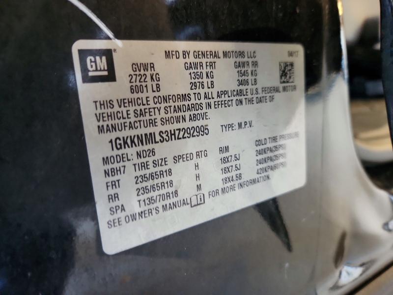 Aukcja sprzedaży 2017 Gmc Acadia, vin: 1GKKNMLS3HZ292995, numer aukcji: 53629516