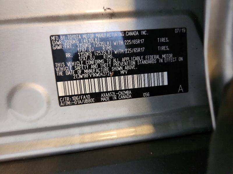 Продаж на аукціоні авто 2019 Toyota Rav4, vin: 2T3W1RFV1KW042724, номер лоту: 55733126