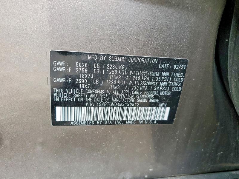 Продажа на аукционе авто 2021 Subaru Outback, vin: 4S4BTGND4M3190812, номер лота: 51354496