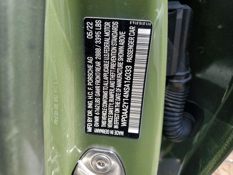55218746 :رقم المزاد ، WP0AA2Y14NSA16033 vin ، 2022 Porsche Taycan مزاد بيع
