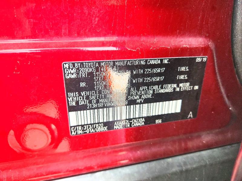 2019 Toyota Rav4 მანქანა იყიდება აუქციონზე, vin: 2T3H1RFV8KW052028, აუქციონის ნომერი: 53987016