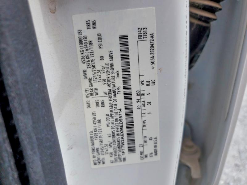 2021 Ford F250 მანქანა იყიდება აუქციონზე, vin: 1FT7W2A6XMED95714, აუქციონის ნომერი: 50298416