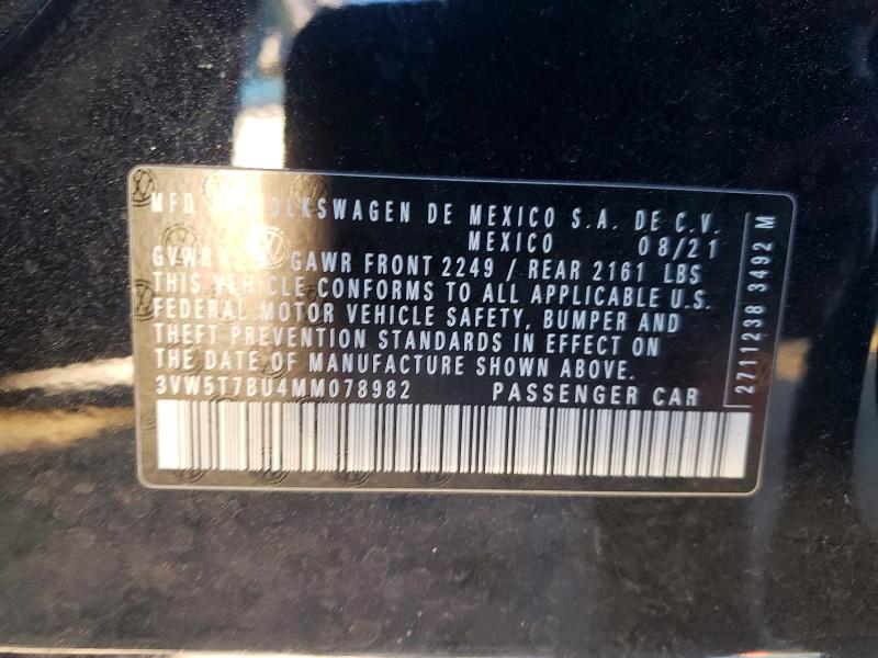 Aukcja sprzedaży 2021 Volkswagen Jetta, vin: 3VW5T7BU4MM078982, numer aukcji: 52844766