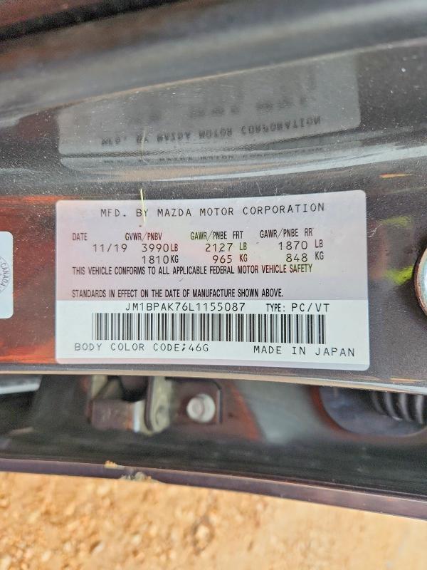 54255606 :رقم المزاد ، JM1BPAK76L1155087 vin ، 2020 Mazda 3 مزاد بيع