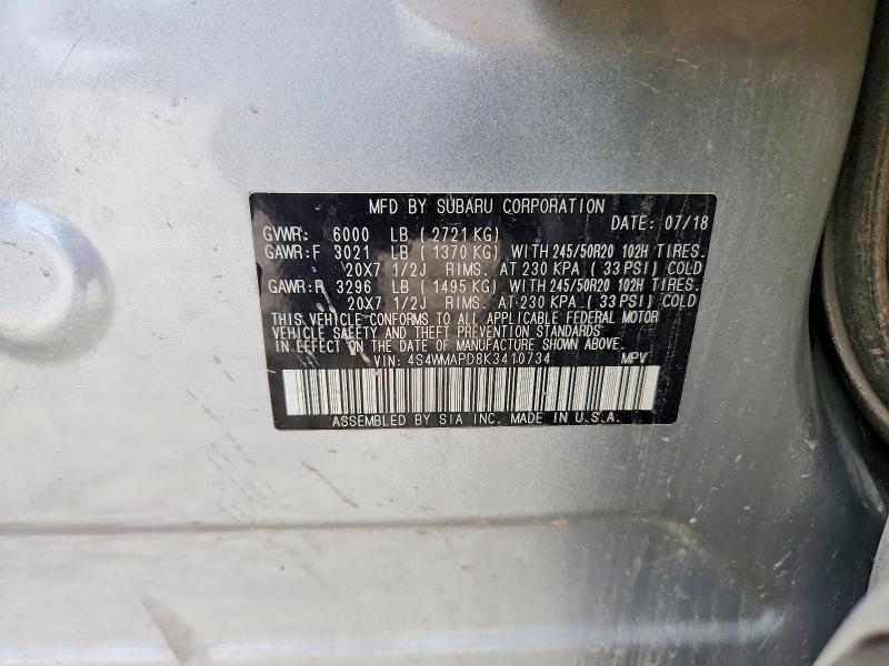 Продаж на аукціоні авто 2019 Subaru Ascent, vin: 4S4WMAPD8K3410734, номер лоту: 55135796