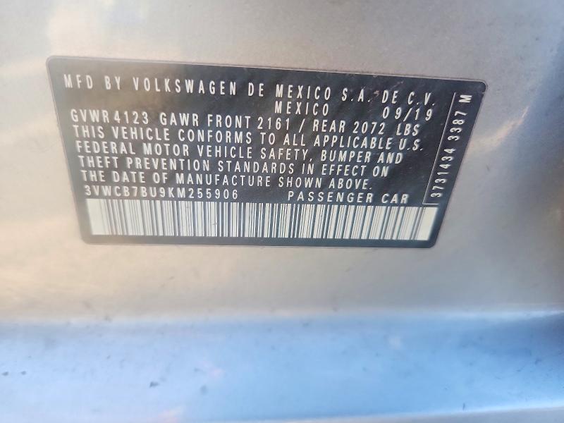 52085436 :رقم المزاد ، 3VWCB7BU9KM255906 vin ، 2019 Volkswagen Jetta مزاد بيع
