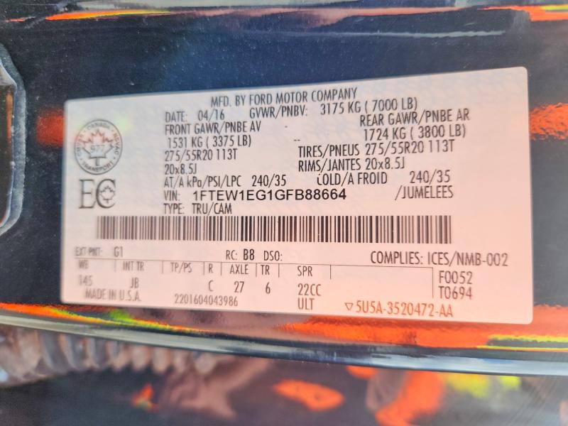 Продажа на аукционе авто 2016 Ford F150, vin: 1FTEW1EG1GFB88664, номер лота: 52901246
