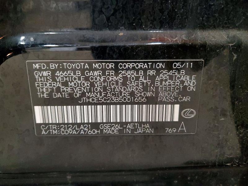 Aukcja sprzedaży 2011 Lexus Is, vin: JTHCE5C23B5001656, numer aukcji: 53618656