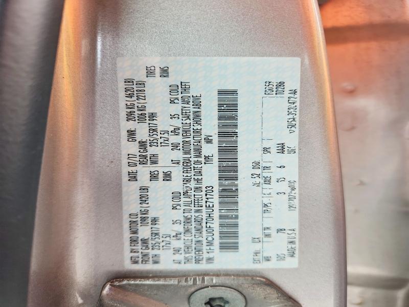 2017 Ford Escape მანქანა იყიდება აუქციონზე, vin: 1FMCU0F70HUE71703, აუქციონის ნომერი: 54811006