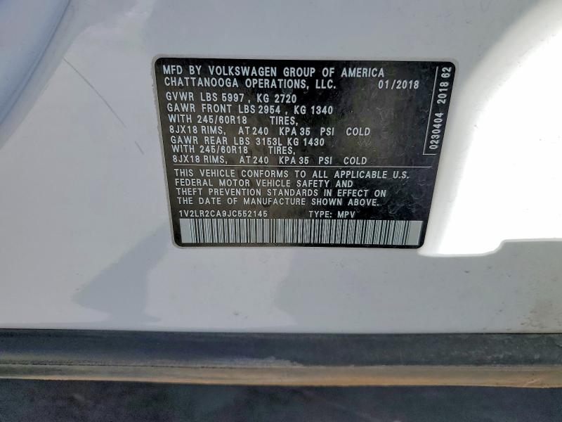 Aukcja sprzedaży 2018 Volkswagen Atlas, vin: 1V2LR2CA9JC552145, numer aukcji: 52420176