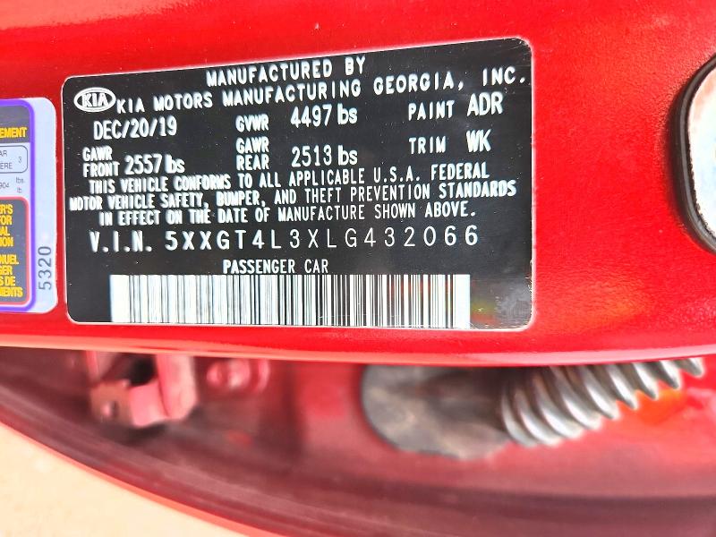 2020 Kia Optima მანქანა იყიდება აუქციონზე, vin: 5XXGT4L3XLG432066, აუქციონის ნომერი: 53831666