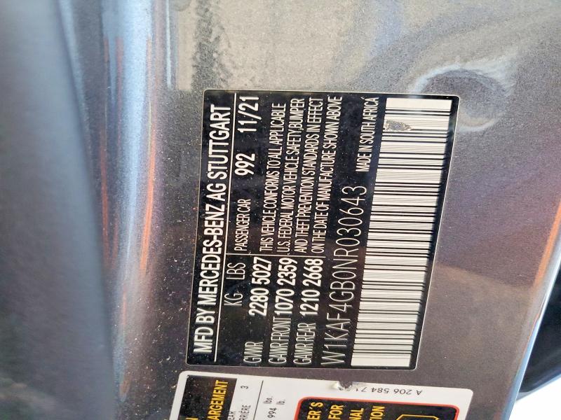 52409386 :رقم المزاد ، W1KAF4GB0NR030643 vin ، 2022 Mercedes-benz C مزاد بيع
