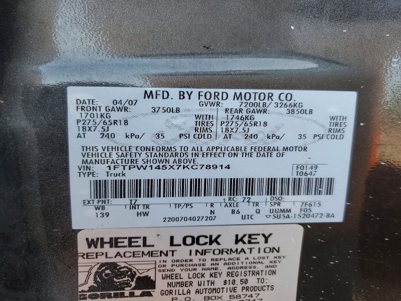 Aukcja sprzedaży 2007 Ford F150, vin: 1FTPW145X7KC78914, numer aukcji: 51801896