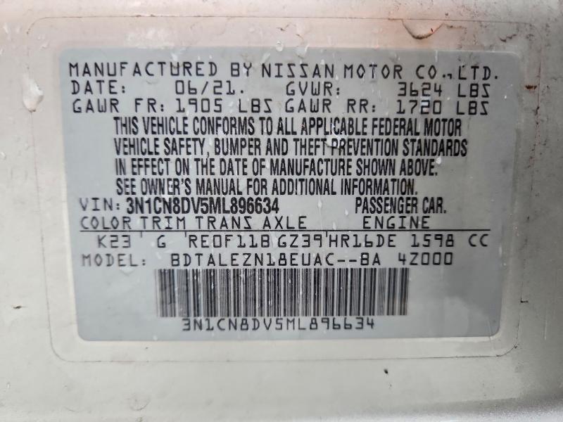 53403876 :رقم المزاد ، 3N1CN8DV5ML896634 vin ، 2021 Nissan Versa مزاد بيع