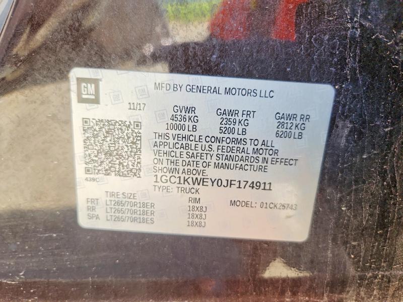 Продажа на аукционе авто 2018 Chevrolet Silverado, vin: 1GC1KWEY0JF174911, номер лота: 54878676