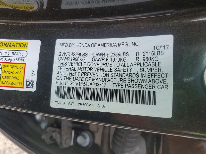 Продажа на аукционе авто 2018 Honda Accord, vin: 1HGCV1F54JA033717, номер лота: 51719316