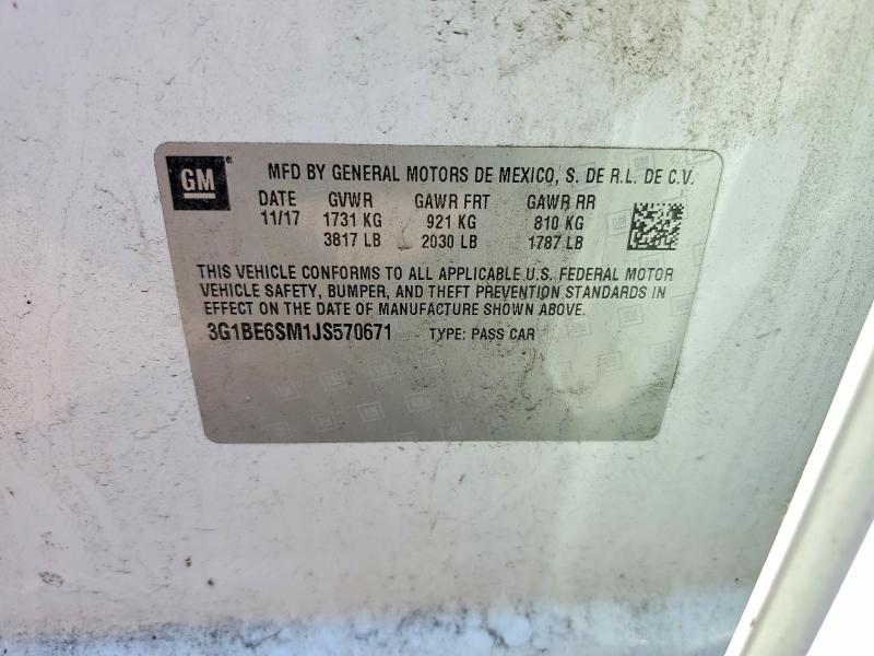 Aukcja sprzedaży 2018 Chevrolet Cruze, vin: 3G1BE6SM1JS570671, numer aukcji: 52133086