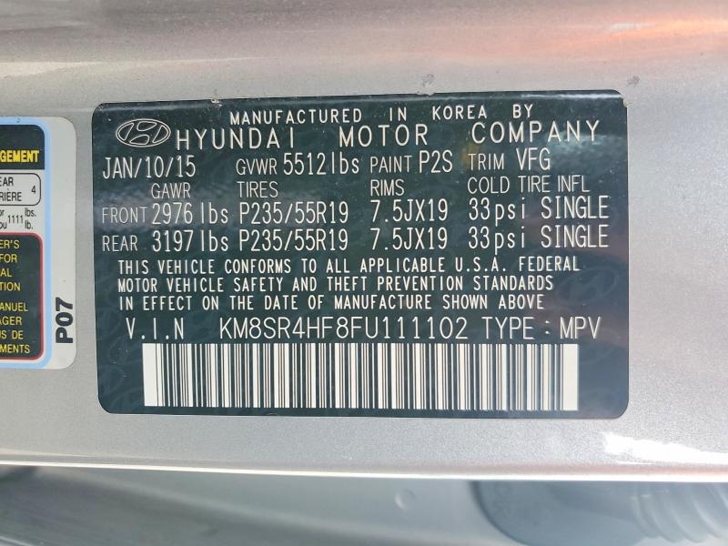 Продаж на аукціоні авто 2015 Hyundai Santa Fe, vin: KM8SR4HF8FU111102, номер лоту: 55370146