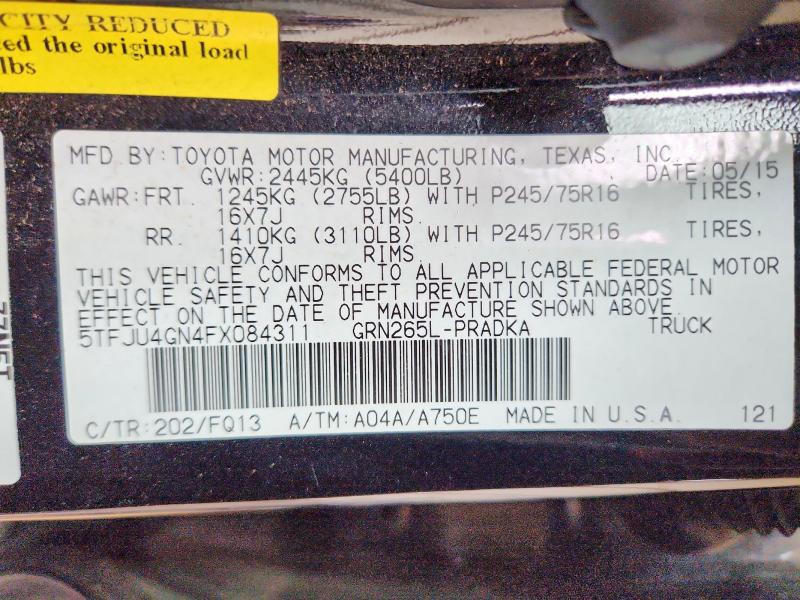 2015 Toyota Tacoma მანქანა იყიდება აუქციონზე, vin: 5TFJU4GN4FX084311, აუქციონის ნომერი: 54078786