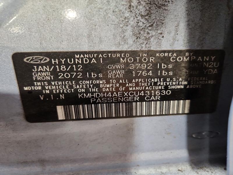 55339646 :رقم المزاد ، KMHDH4AEXCU431630 vin ، 2012 Hyundai Elantra مزاد بيع