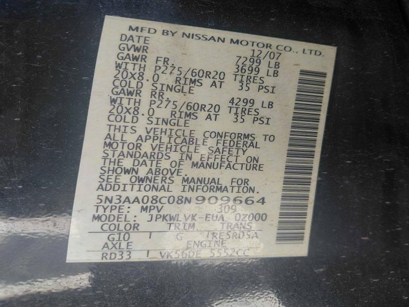 Продажа на аукционе авто 2008 Infiniti Qx56, vin: 5N3AA08C08N909664, номер лота: 52777196