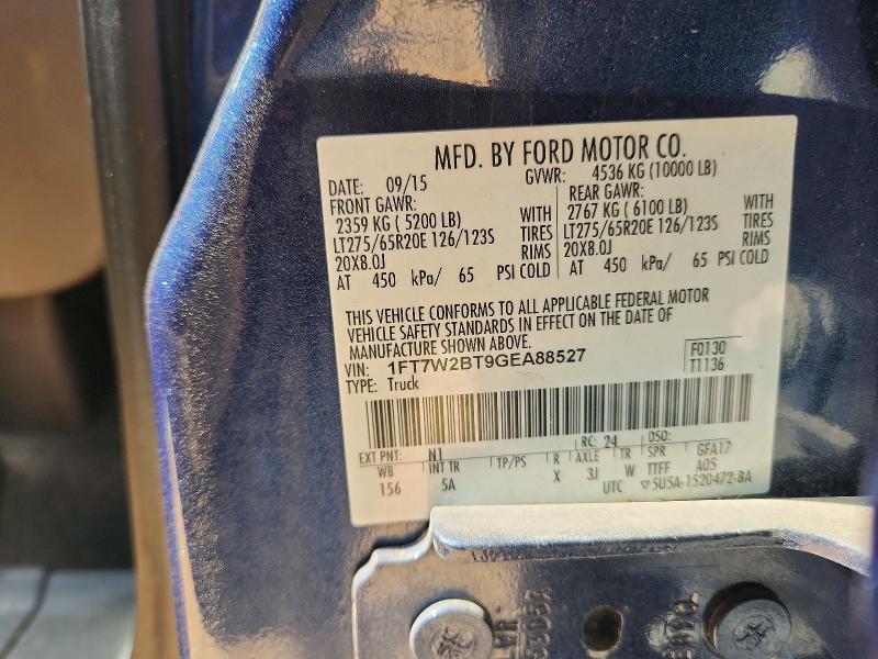 53882496 :رقم المزاد ، 1FT7W2BT9GEA88527 vin ، 2016 Ford F250 مزاد بيع