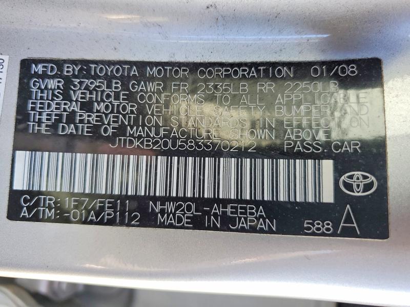 Aukcja sprzedaży 2008 Toyota Prius, vin: JTDKB20U583370212, numer aukcji: 52761346