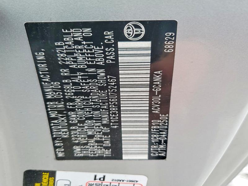 2006 Toyota Camry Solara მანქანა იყიდება აუქციონზე, vin: 4T1CE38P56U752467, აუქციონის ნომერი: 52229916